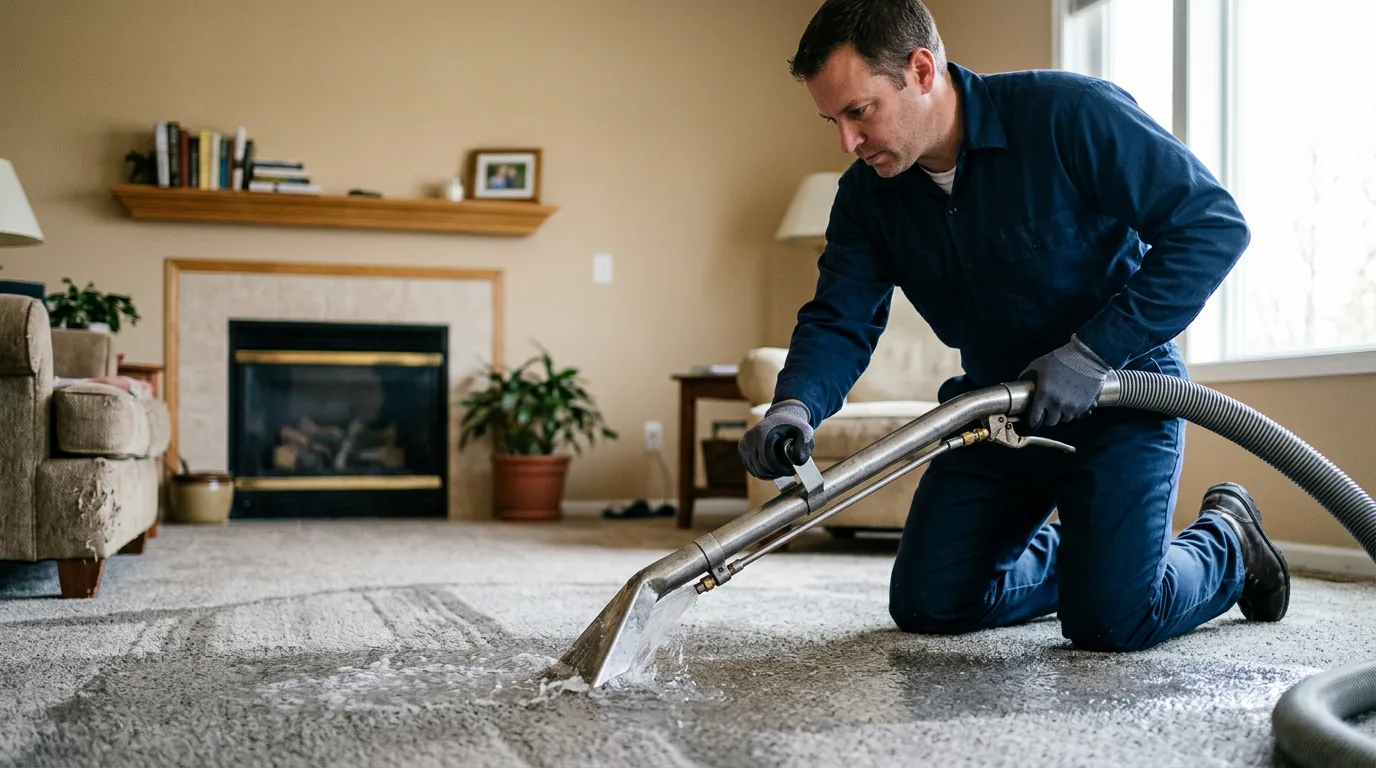 Water damage restoration technician working near Sumas, WA